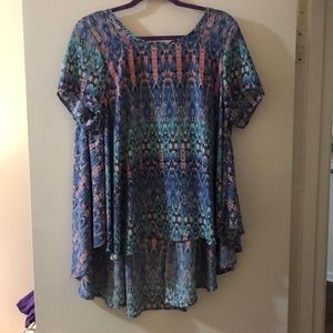 multicolored, high low, flowy blouse